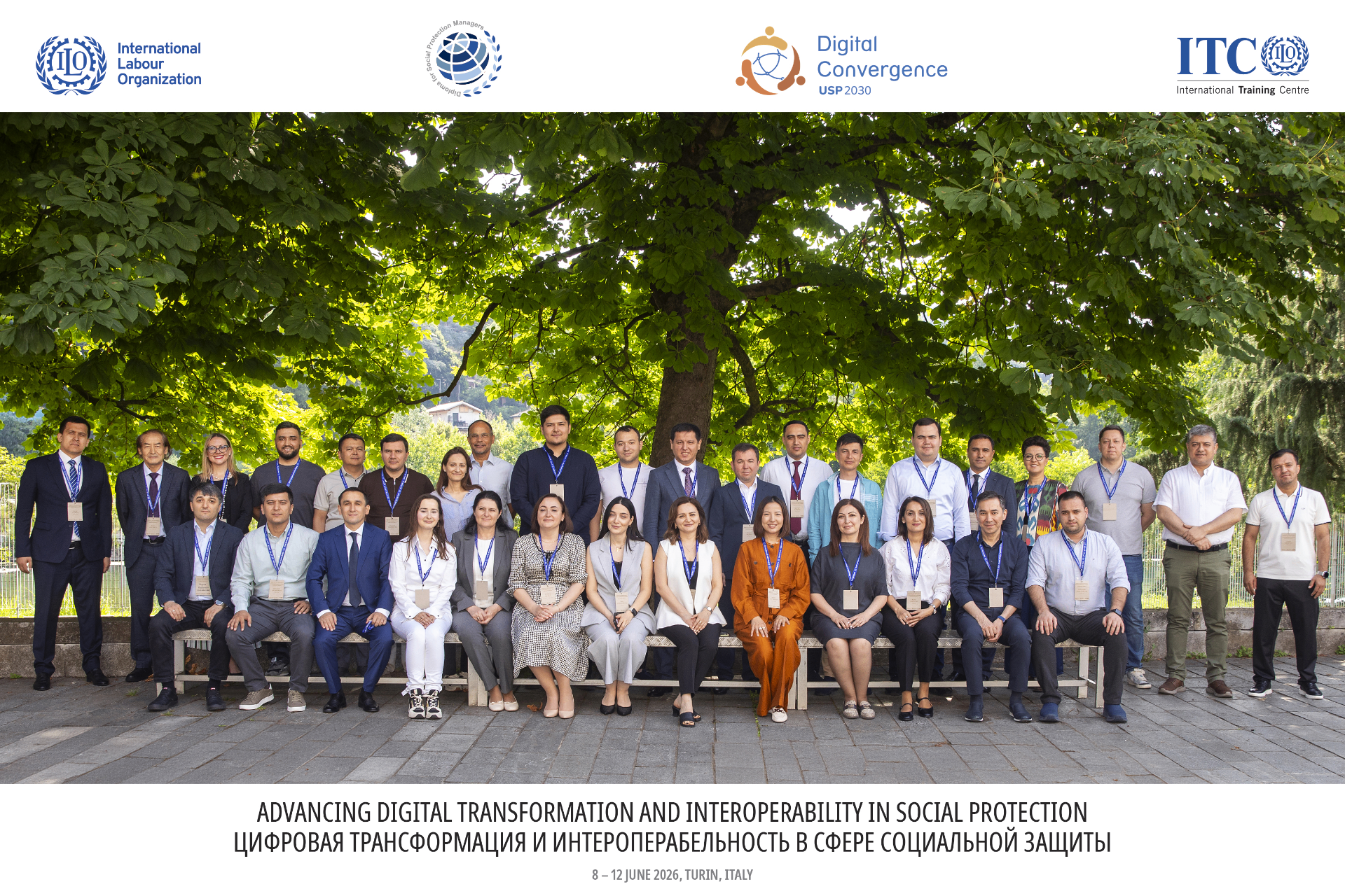 Group photo at the ILO International Training Centre in Turin on digital transformation and interoperability in social protection